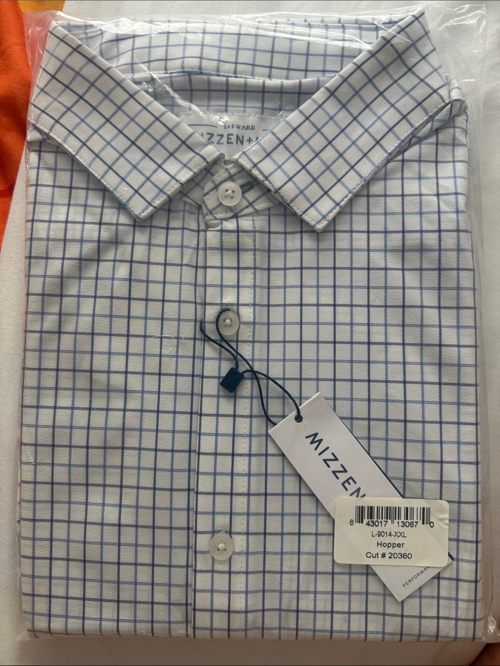 Mizzen+Main White Dress Shirt with Blue Windowpane Check